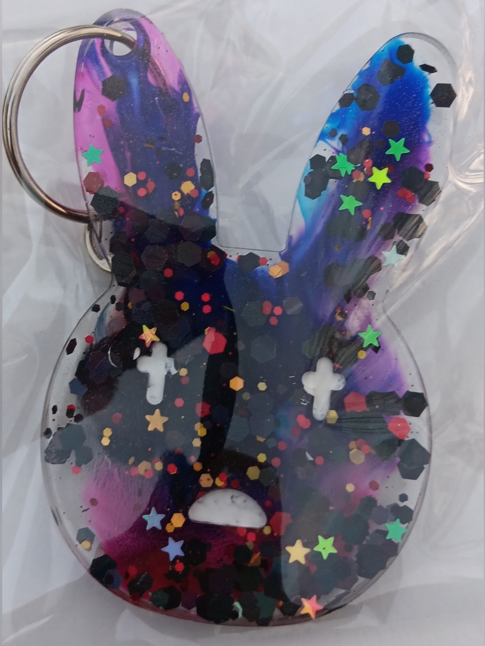 Holographic Glitter Bunny Resin Keychain